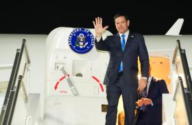 U.S. Secretary of State Marco Rubio waves from the steps of his official plan in Riyadh, Saudi Arabia - source: Department of State